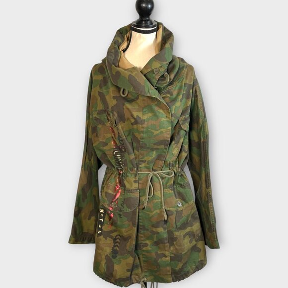 Zara Oversized Camo Jacket SMALL Cinch Tie Waist Punk Grunge Streetwear - Picture 6 of 11